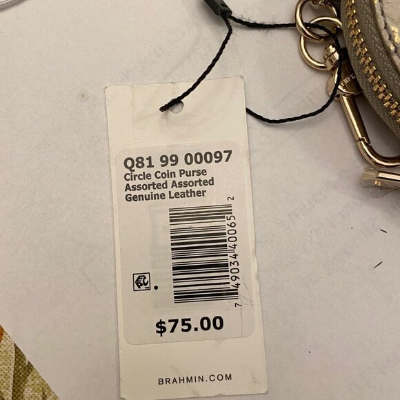 Authentic Zip-Around Brahmin Embossed Leather Coin Purse. 3-7/8" Diameter NWT - Picture 10 of 10